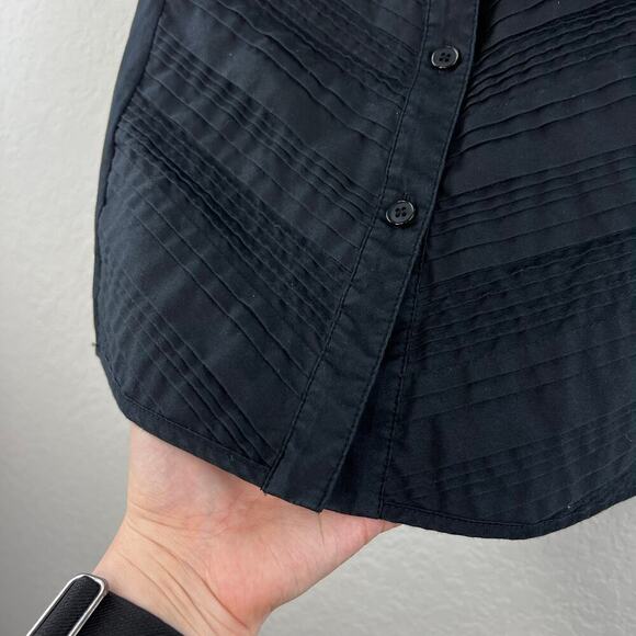 Lafayette 148 Black Pleated Collar Button Up Top Size 10 Minimalist Quiet Luxury - Picture 4 of 7